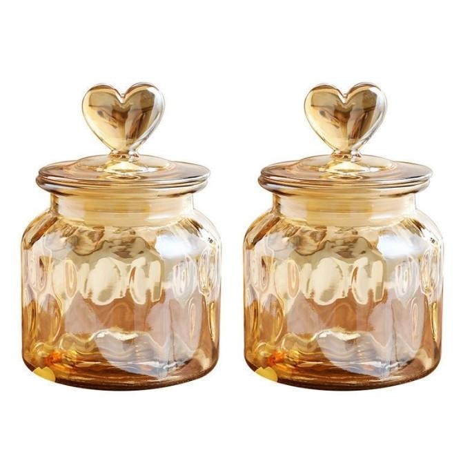 Glass Candy Jar Love Shaped Lid Cover - Toples snack Permen grains