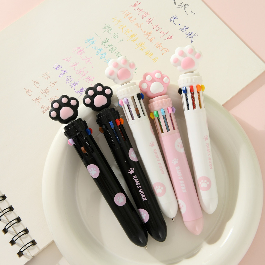 

Cute Cat Paw Ballpoint Pen Ten Colors Press Type Multicolor Pen