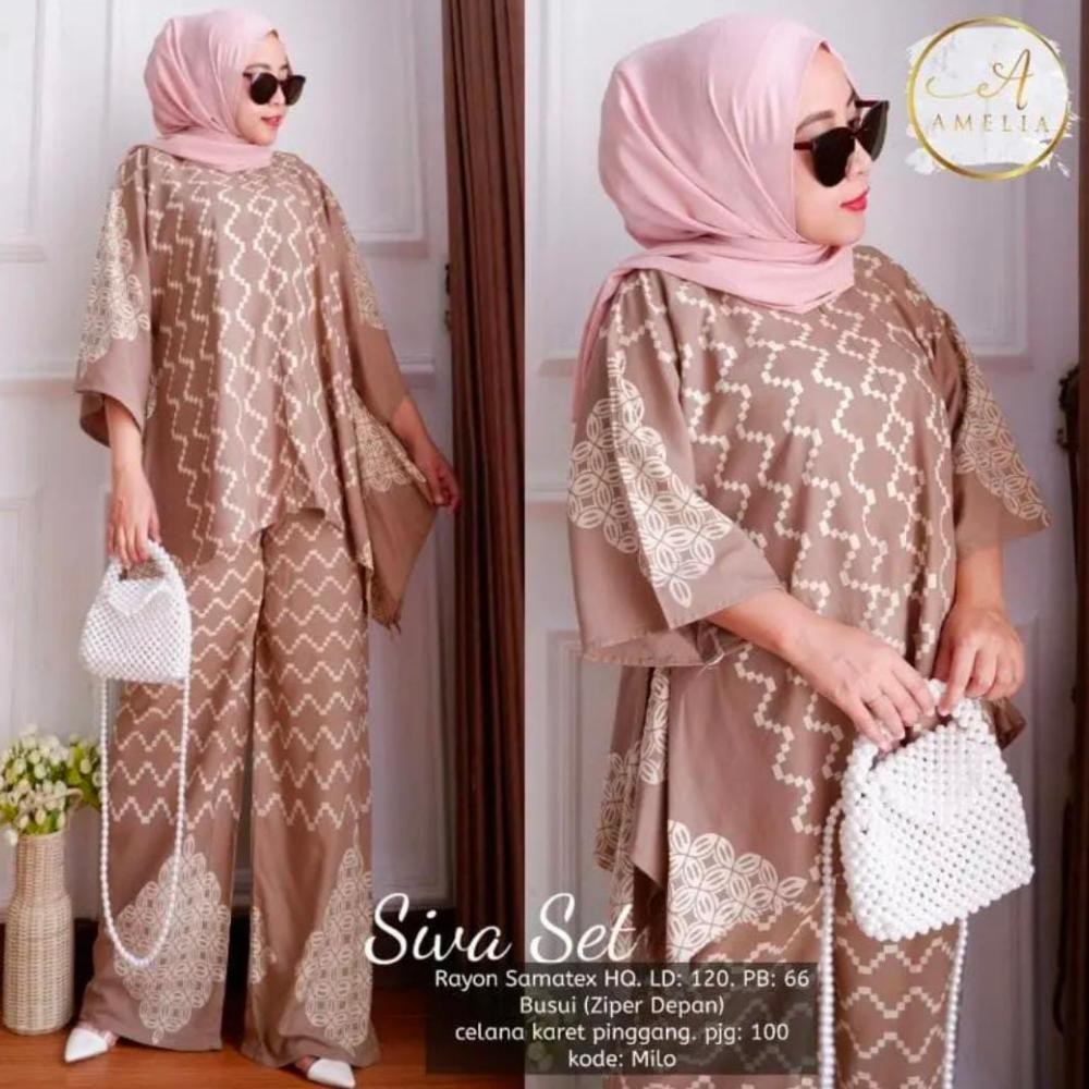 Siva Jumbo Set Setelan Waka One Set Resleting Depan Busui Rayon By Afareen Mode