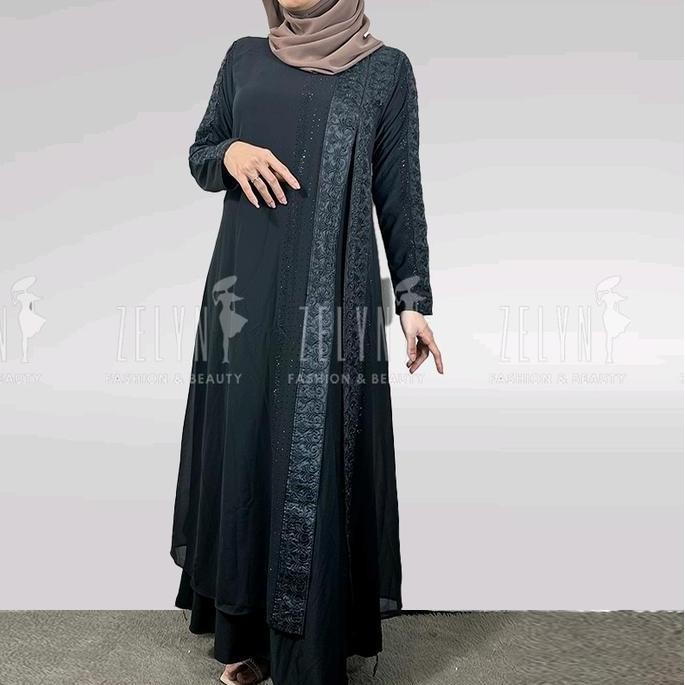 BEST SELLER GAMIS ABAYA TURKI TERBARU BELAH SAMPING HITAM JERSEY PREMIUM IMPORT MEWAH KEKINIAN
