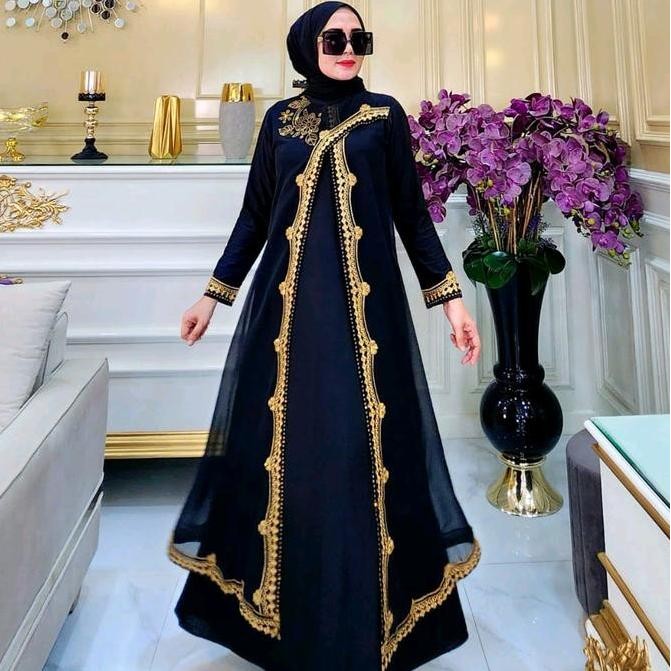 BEST SELLER GAMIS ABAYA TURKEY BORDIR ANDINI GOLD DAN FULL HITAM MUSLIMAH JUBAH UMROH KEKINIAN