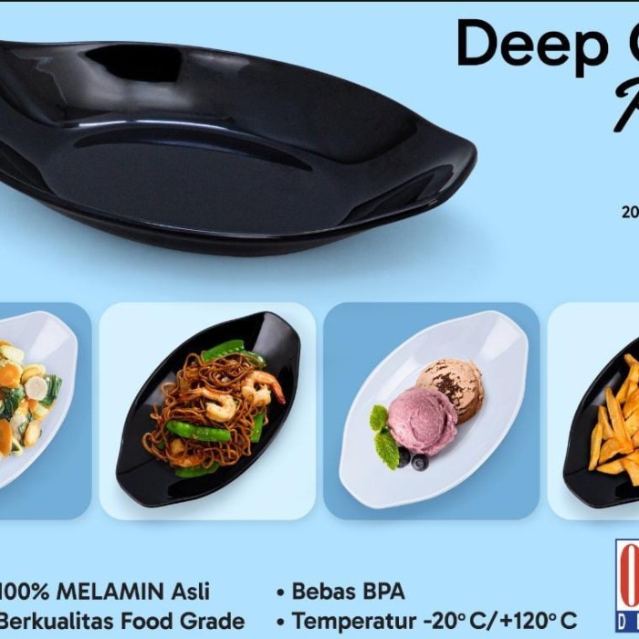 ------] Piring Hitam Oval Melamin Cekung Glossy Premium Onyx Saji Sayur Lauk