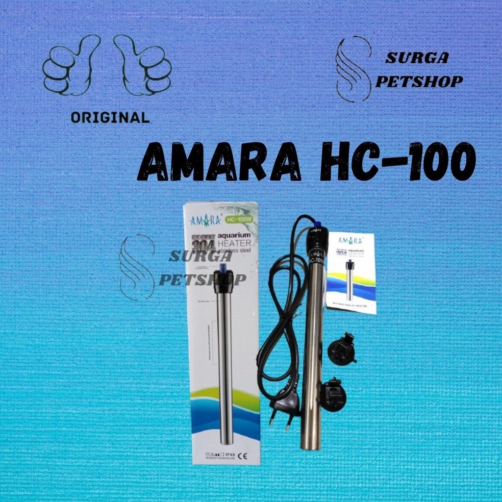 AMARA HC 100 WATT HEATER HC100 pemanas air aquarium white spot stainless steel logam penghangat suhu