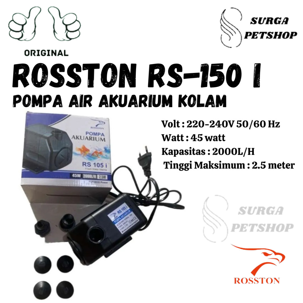 Rosston RS 105 I Pompa Air Celup Aquarium Hidroponik Kolam Ikan 45 Watt Water Submersible Pump Akuar