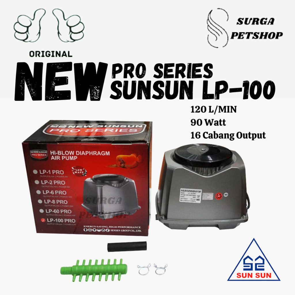 NEW SUNSUN LP 100 PRO SERIES POMPA UDARA AERATOR AKUARIUM KOLAM IKAN LP100PRO AIR PUMP HI BLOW DIAPH