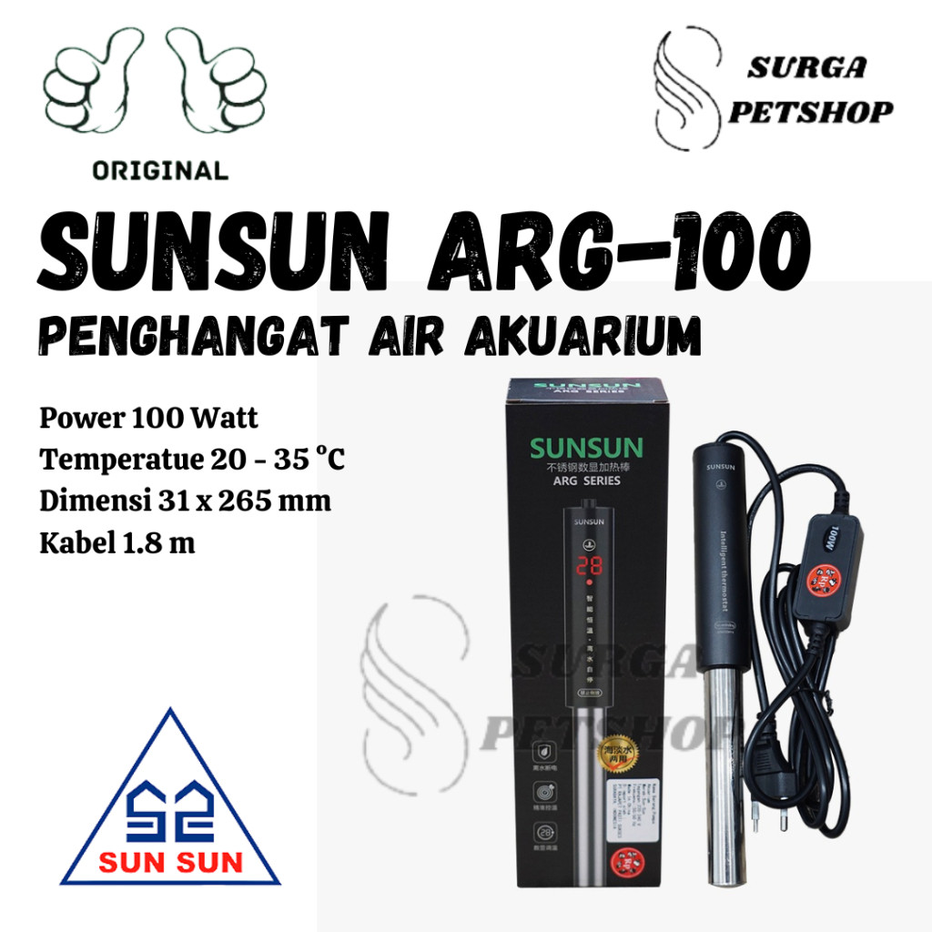 SUNSUN ARG 100 Penghangat Air Akuarium Kolam Ikan ARG100 Water Heater Stainless Steel Aquarium Aquas
