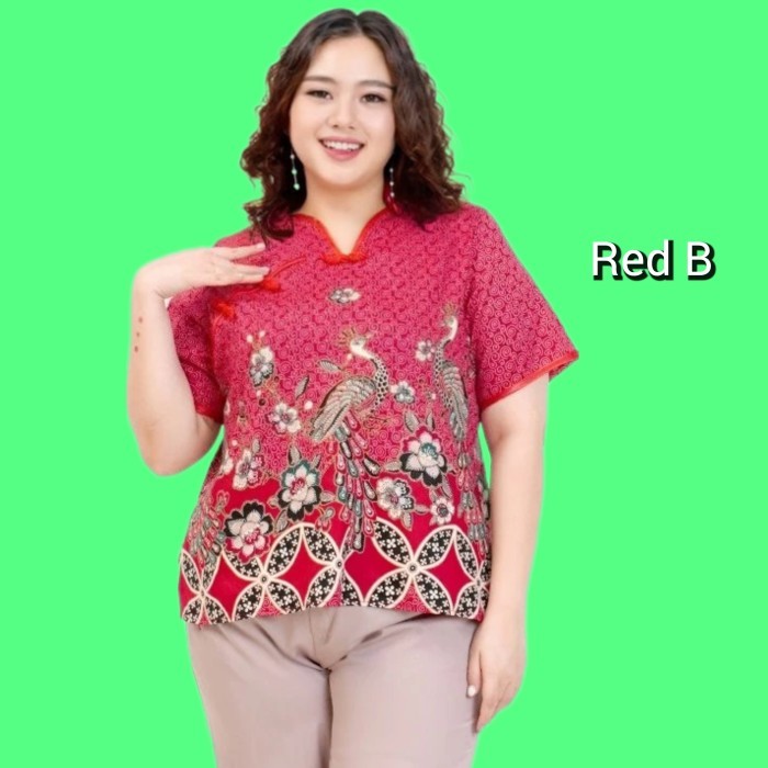 Baju Cheong Sam Jumbo Blouse Tunik Cheongsam Atasan Imlek Merah
