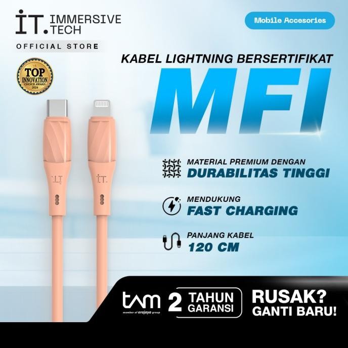 It Trans Silica Cable C To Lightning - Peach New Stok