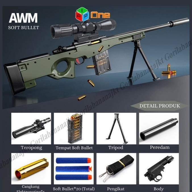 Mainan Pistol Anak Laki Laki Nerf AWM Sniper Peluru Gun Soft Bullet