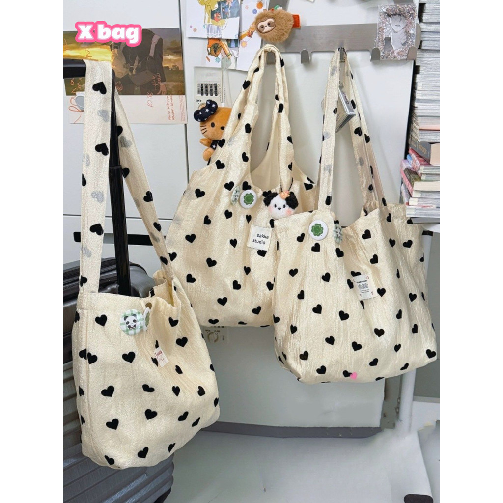 Totebag Korea Import Fashion Tas Bahu Ins Cinta Siswa Remaja Tas Selempang Kain Lipit Lucu Wanita un