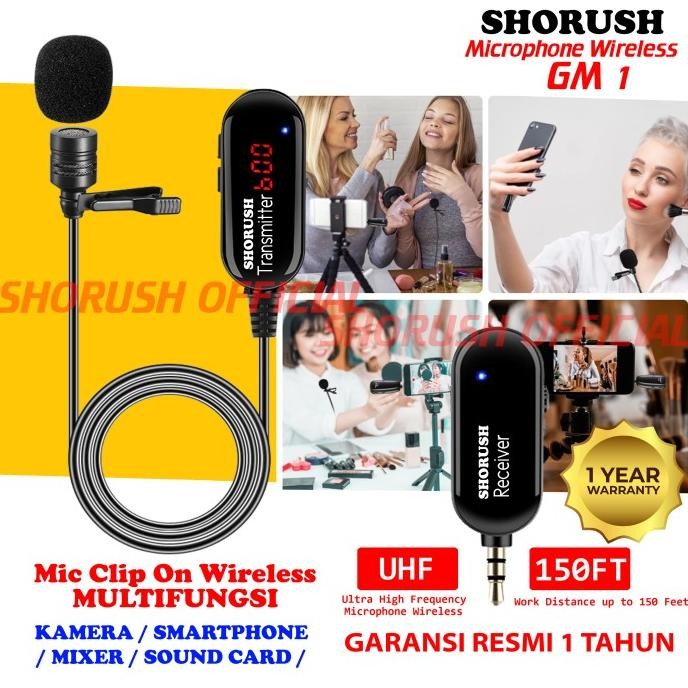 Shorush Gm 1 Microphone Mic Clip On Wireless Uhf Prank Vlog Smartphone New Stok