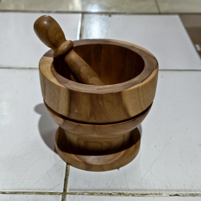 best seller] Lesung Kayu Jati, Lumpang Kayu 24cm