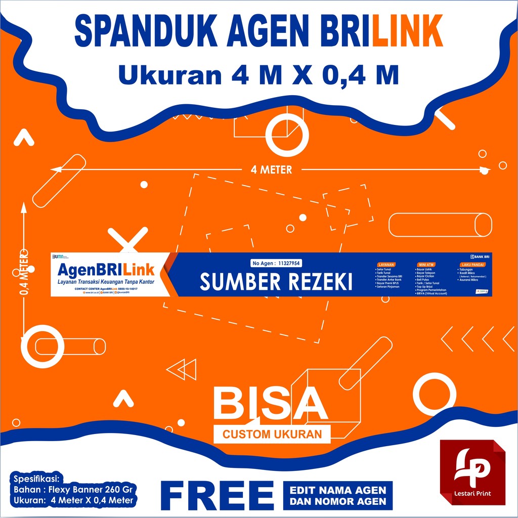 SPANDUK BRILINK 400 CM X 40 CM / SPANDUK AGEN BRILINK / BANNER AGEN BRI LINK / CUSTOM UKURAN