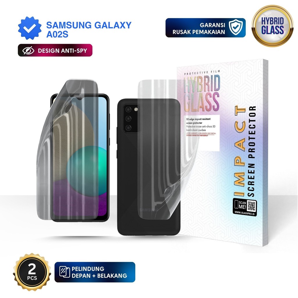 [ANTI-SPY] Hybrid Glass For SAMSUNG GALAXY A02S - Full Cover Hydrogel Depan Belakang Anti Gores Prem