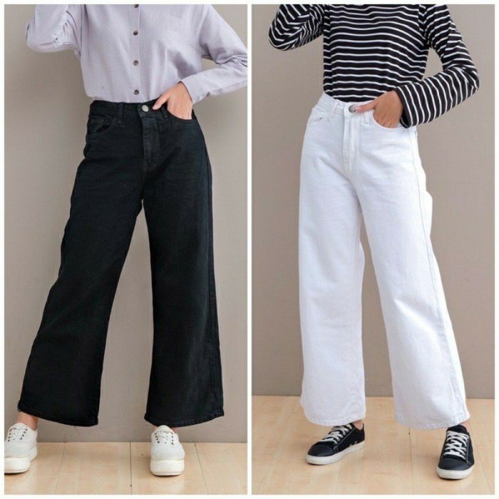 Celana Jeans Kulot Wanita / Hitam Putih Kulot Jeans / Jeans Kekinian