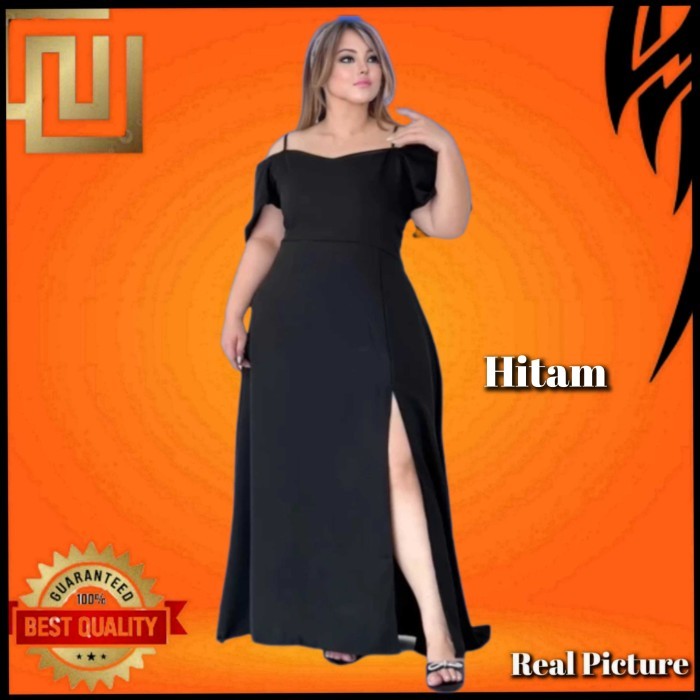 Dress Kondangan Wanita Jumbo Ld 110-140 Gaun Pesta Natal Korea Hitam