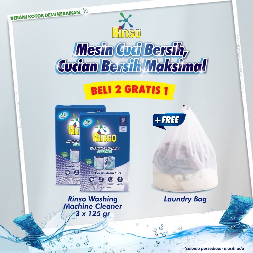 Buy 2 Pack Rinso Washing Machine Cleaner 3x125gr get Laundry Bag