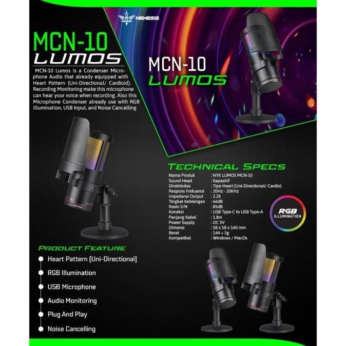 Sale Nyk Nemesis Lumos Mcn 10/ Mcn10  Hi-Fi Noise Cancelling Microphone Condenser With Rgb / Mic Con