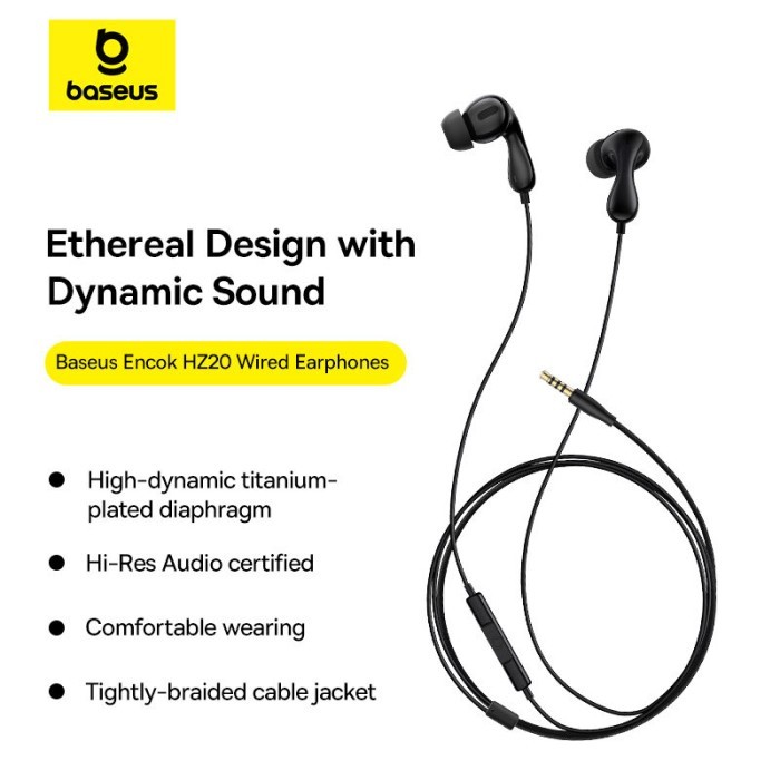 Baseus Headset Encok Hz20 Hi Res Dynamic Sound Jack Audio 3.5Mm Wired Earphone Handsfree Kabel Ori