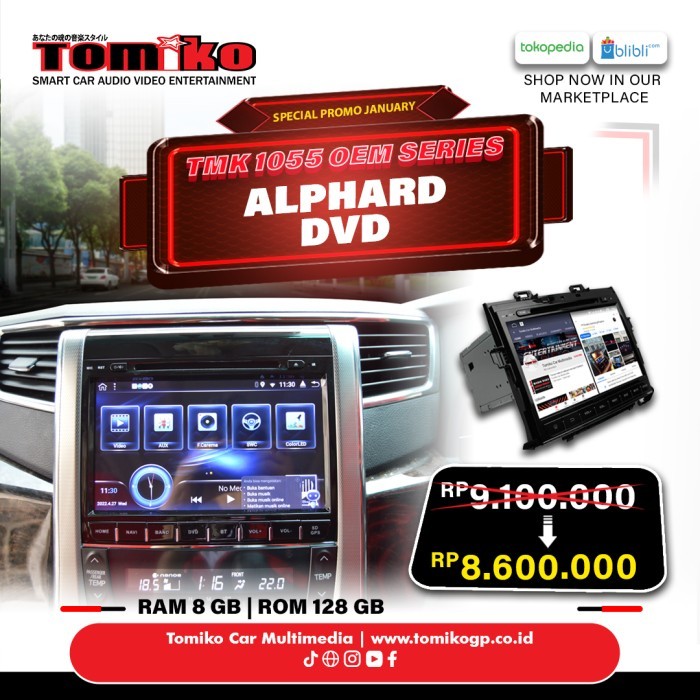 Head Unit Android Tomiko Tmk 1055 Oem Series For Alphard Dvd
