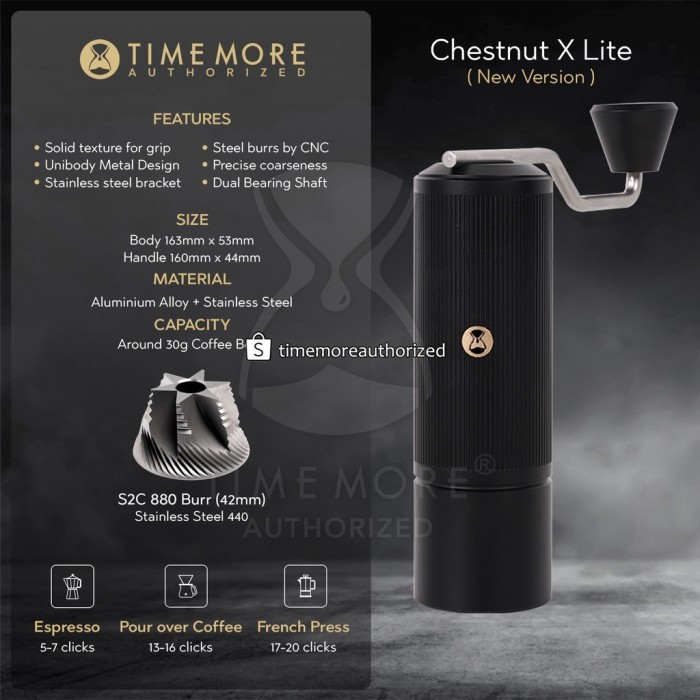 TERUJI Timemore Hand Coffee Grinder Chestnut X Lite with S2C Burr - Alat GIling Kopi Manual 100%