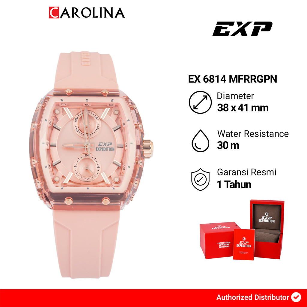 Jam Tangan Wanita Expedition EXP EX 6814 MFRRGPN Pink Dial Pink Rubber Strap