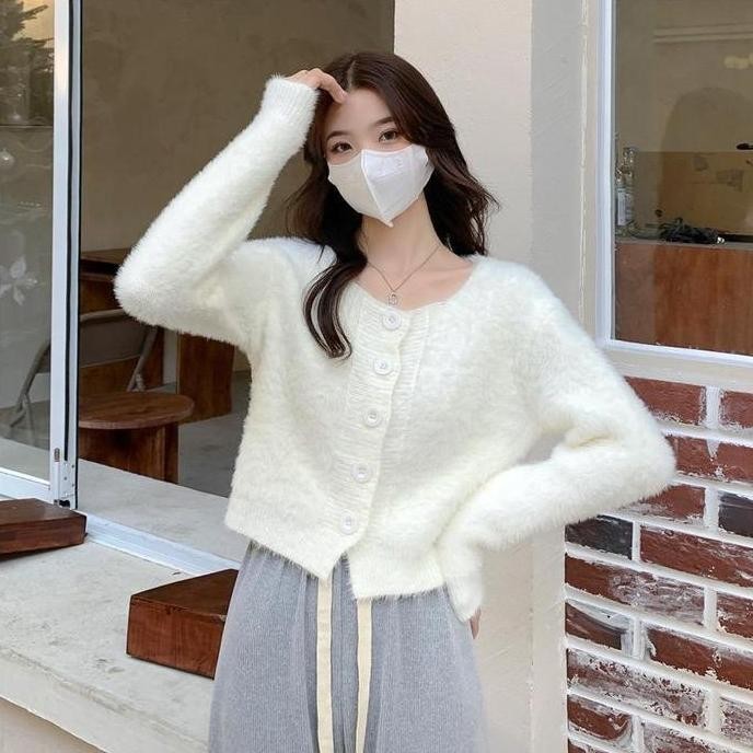 Terlaris Yiu Yiu Korea - Atasan Kardigan Korea Wanita Knit Wool Bulu Premium Cardigan Rajut Wanita R