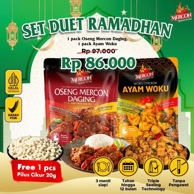 

READY [FREE 1 PCS PILUS CIKUR 20G] MERCON MERAH PUTIH - DUET RAMADHAN || OSENG MERCON DAGING+ AYAM WOKU