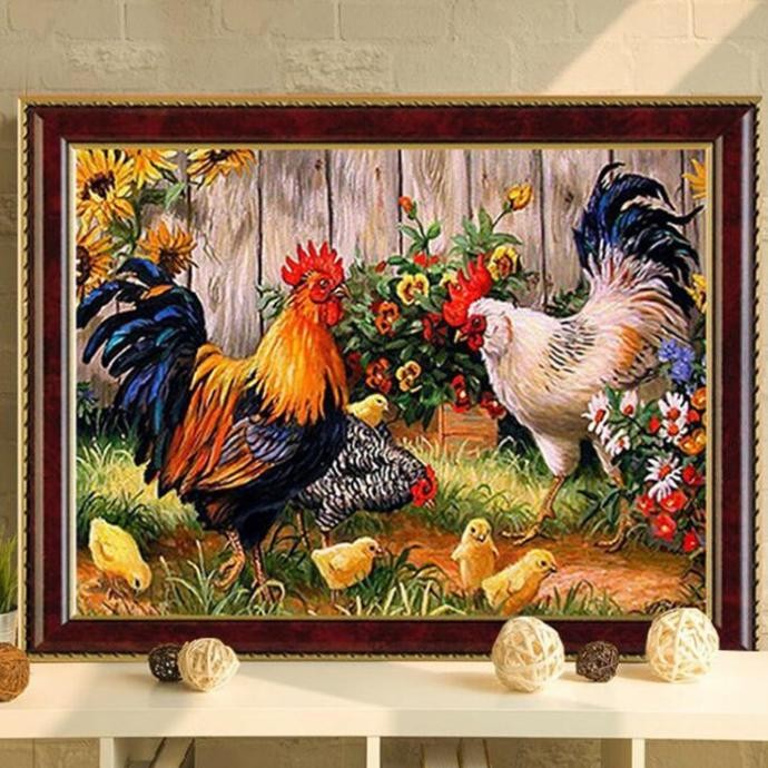 

READY DIY DIAMOND PAINTING FULL AYAM JANTAN DI TAMAN SHIO AYAM 50X40CM D638
