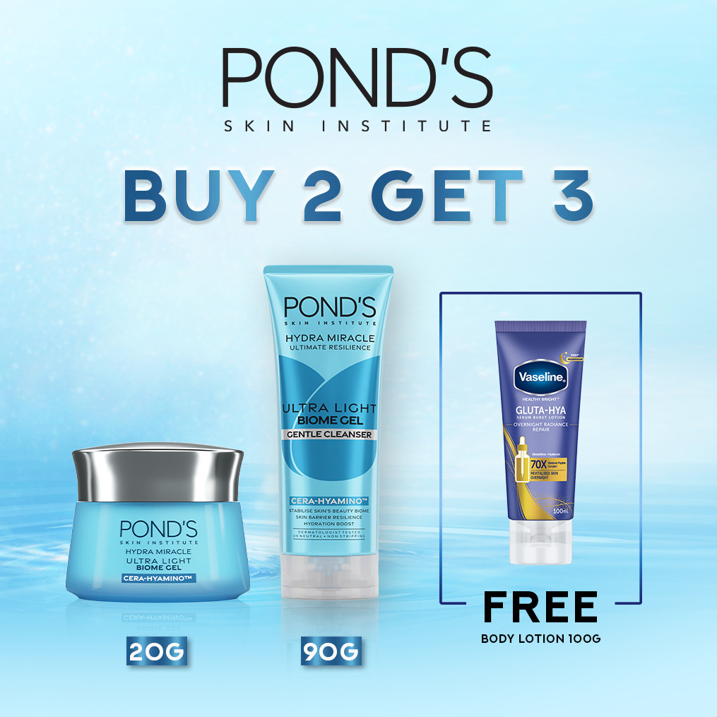 [BUY PONDS FREE VASELINE] Buy PONDs Ultra Light Biome Gel Hydrating Moisturizer 20gr & PONDs Hydra M