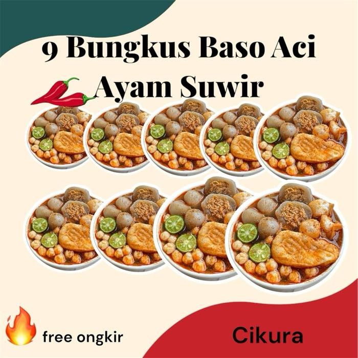 

BOOM SALE PAKET HEMAT 9 bungkus Baso Aci Isi Ayam Suwir cikura makanan instan Pedas Food