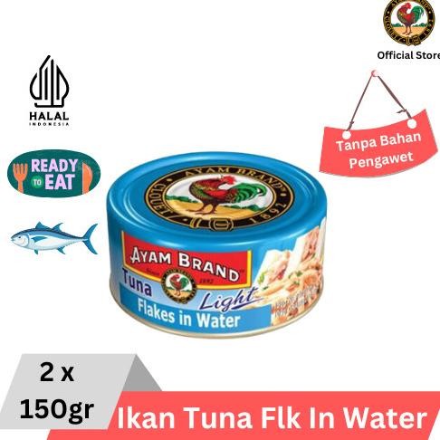 

READY IKAN TUNA KALENG FLAKES LIGHT IN WATER AYAM BRAND 2 PCS 150GR