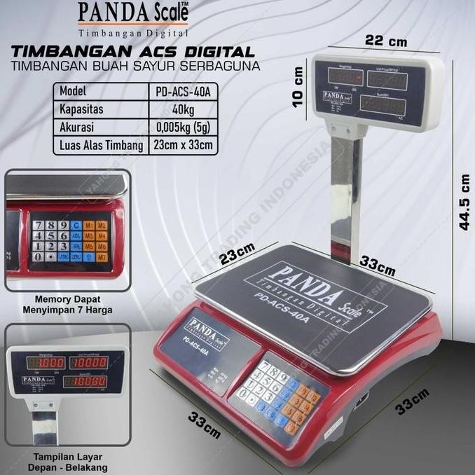 

READY PANDA SCALE TIMBANGAN 40KG TIMBANGAN DIGITAL BUAH LAUNDRY IKAN AYAM DAGING MEJA ACS 40 KG 40A