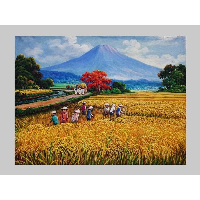 Lukisan pemandangan desa berkualitas