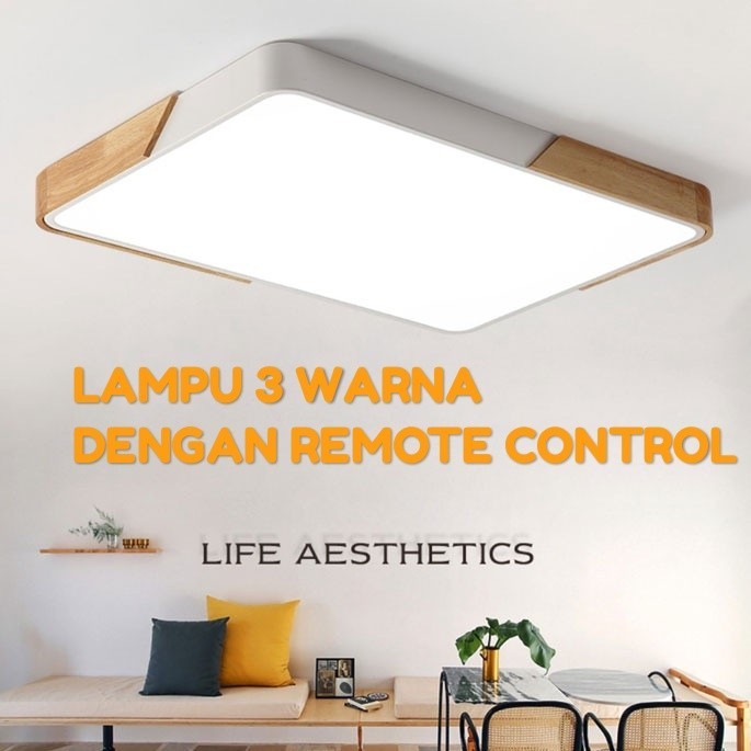 Lampu LED Plafon Atap Rumah Kotak Minimalis Modern 3 Warna Remote