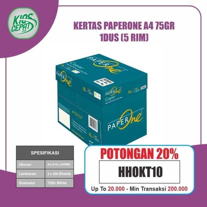 

[Khusus Gojek/Grab] Kertas Paperone A4 75Gr 1Dus = 5 Rim