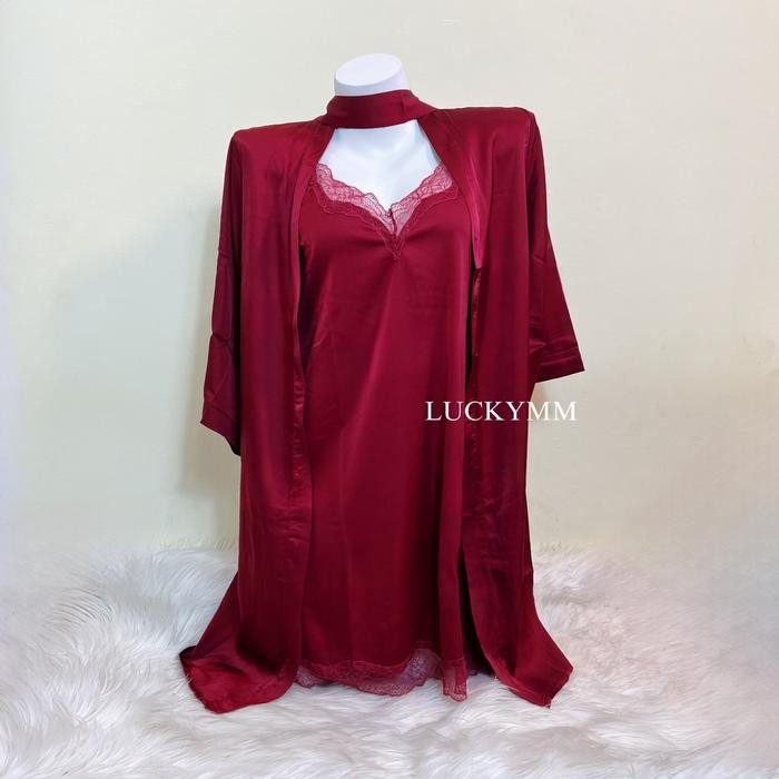 Olivia - Baju Tidur Wanita Dewasa / Sleepwear Kimono Satin 2in1 / Baju Tidur Kimono Satin 240