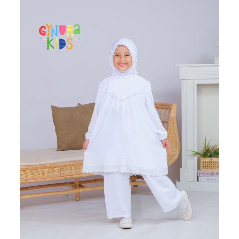 Ready setelan muslim putih anak perempuan baju set tunik manasik haji