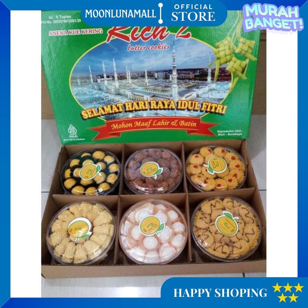 

Kue Kering Rich 2 /Hampers Lebaran / Kue Kering Toples Campur Isi 6 Toples(Isian Kue 200Gr-250Gr )+ Free Kartu Ucapan (Kue Kering Sesuai Foto) D Termurah