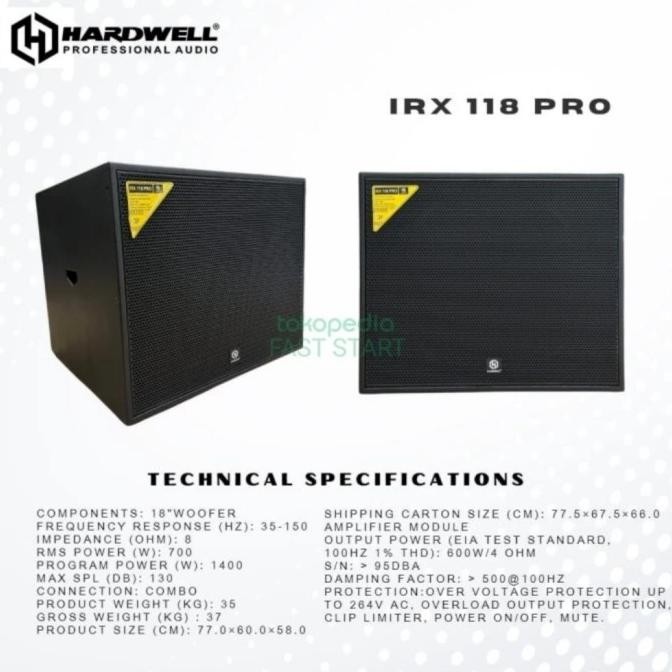 Speaker Subwoofer Hardwell 18 Inch  Irx118 Aktif Sub Woofer Original New Stok