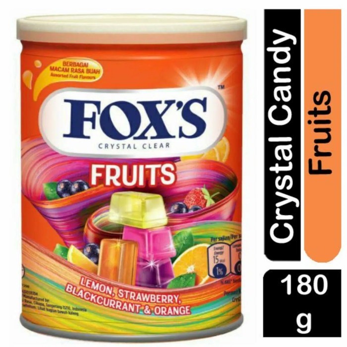 

Fox's Fruit Flavours lemon, Strawberry, Blackcurrant & Orange 180 G
