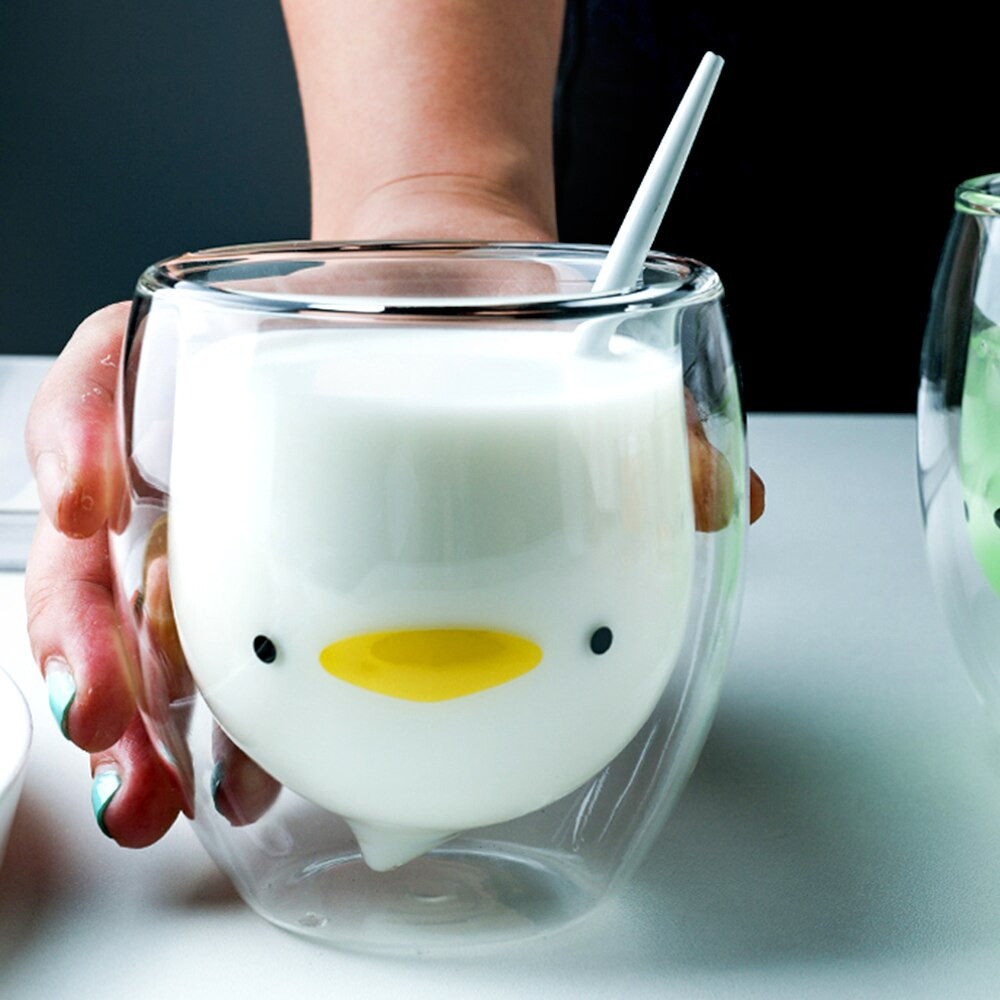 Gelas Kaca Aesthetic Tahan Panas Double Wall Penguin Glass 250ml