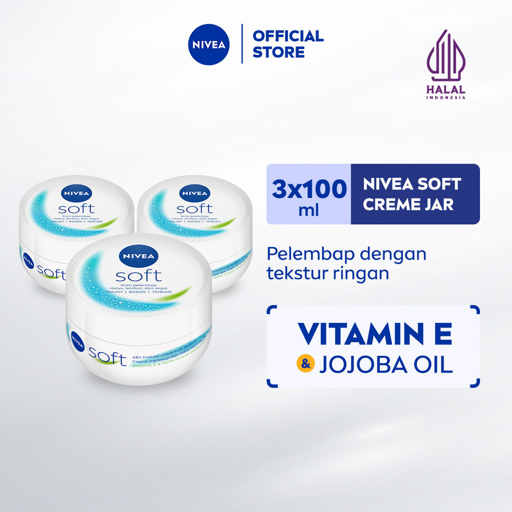 (PAKET HEMAT ISI 3) NIVEA Cream Moisturizer Soft Creme Jar 100ml - Hand body krim cream mositurizer 