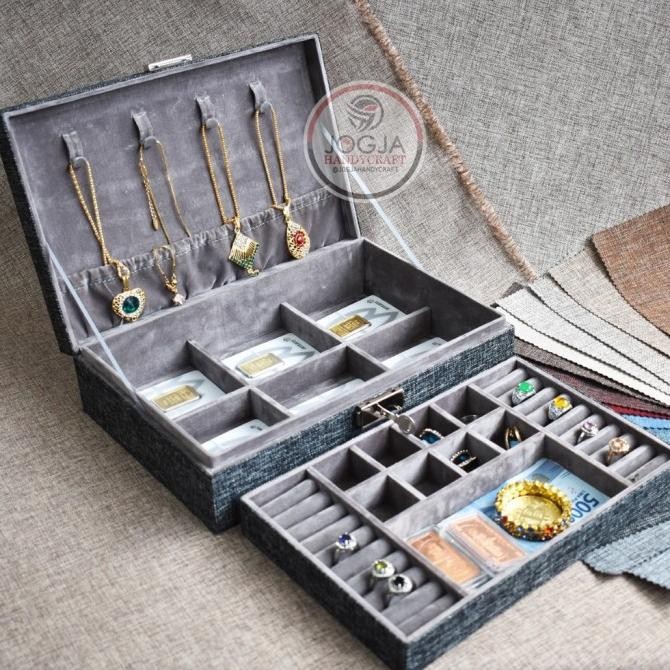 Bisa Dikunci - Luxury Jewelry Box Kotak Tempat Perhiasan Lengkap Emas ps
