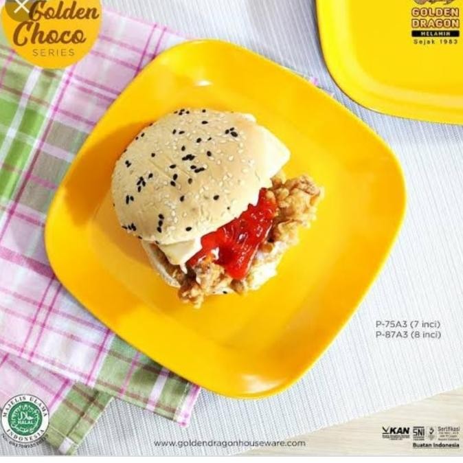 {{{{}}] Piring Merah 2 Warna Jepang Bento Melamin Dragon 7" Piring Segi P75A3