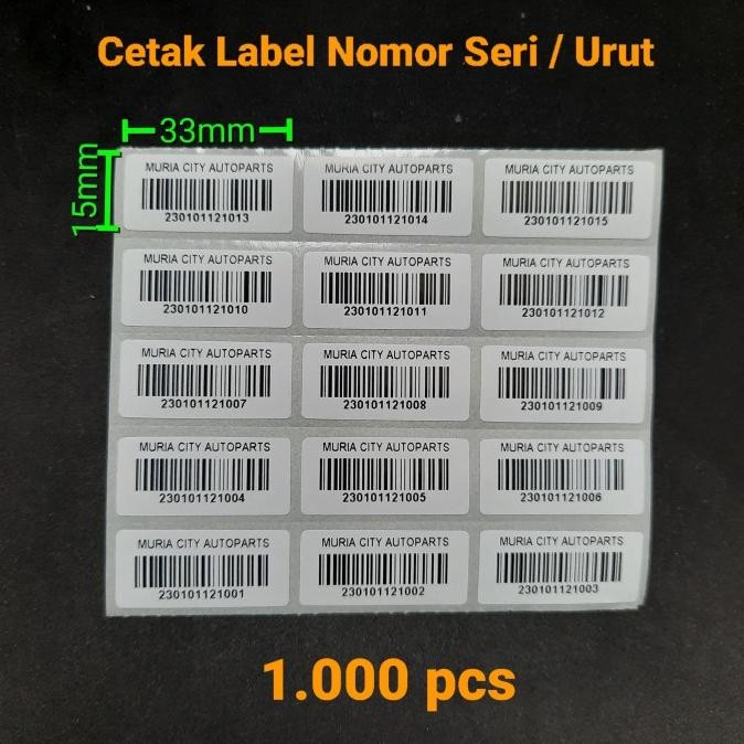

CO Cetak Label Barcode Serial Number Nomor Seri Urut SEMICOAT 33x15 33x25