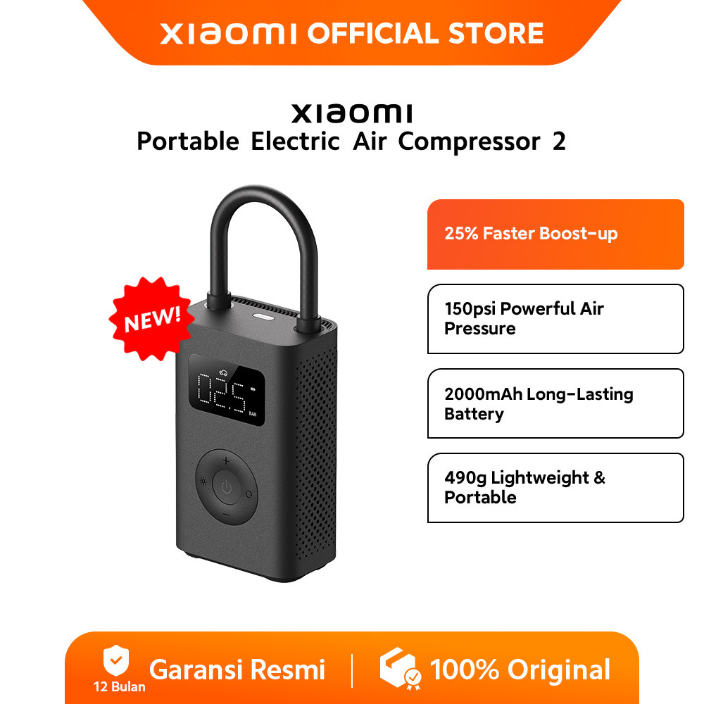 Xiaomi Portable Electric Air Compressor 2 | 25% Faster Boost-up | 150psi Power Air Pressure | 2000mA