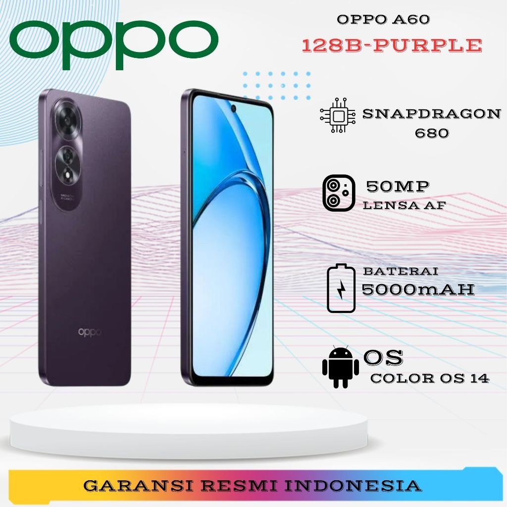 OPPO A60 8GB 256GB/128GB PURPLE/BLUE (BOX CHA+CAS+SCR)