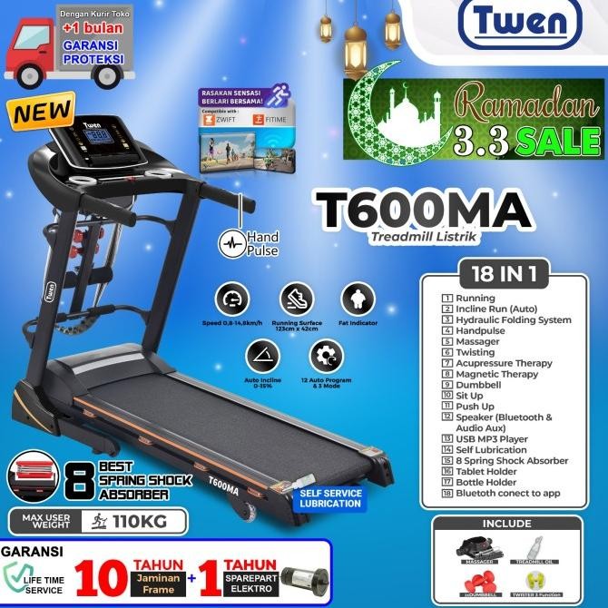 TERMURAH - Alat Fitness Treadmill Elektrik Multifunction Murah Twen T600M Black