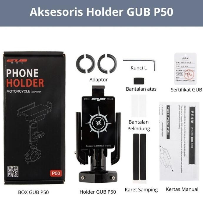 Gub P50 Holder Hp Motor Full Besi Stang Spion Dudukan Tempat Handphone Original Dan Terpercaya